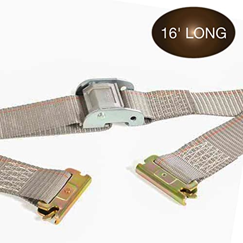 Dc Cargo E-Track Cam Buckle Straps Cargo Tie-Downs, (Pack Of 2) 2 X 16 Heavy Duty Grey Polyester Tie-Down Cam Buckle Straps, Strong Cam Buckle Strap, E-Track Spring Fittings, Tie Down Motorcycle #TOP3