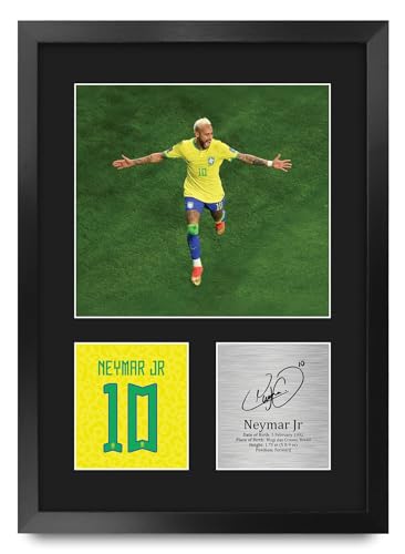 HWC Trading Neymar Jr Brazil Regalos Impresos Imagen De Autógrafo Firmado Para Los Aficionados Al Fútbol Y Partidarios - A3 Retrato Enmarcado