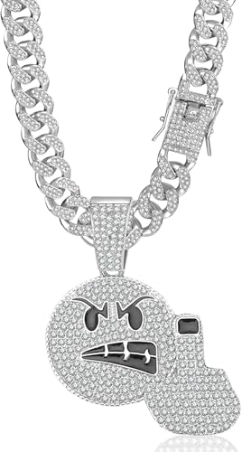Chaîne cubaine hip-hop avec pendentif visage glacé en strass pour homme