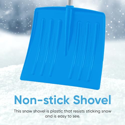 Image of Superio Kids Snow Shovel Plastic Small Shovel for Snow Removal with Wooden Handle Heavy Duty 12 inch Blade, Blue 2 Pack