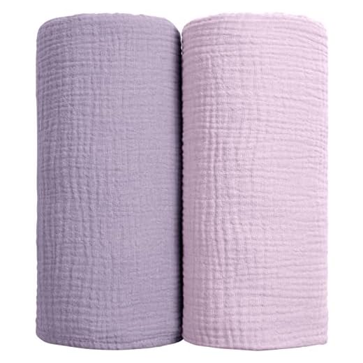 lulumoon Muselina Manta Swaddle Bebé -Manta de algodón Suave para bebé Manta de recepción Neutral 2Pack(Púrpura)