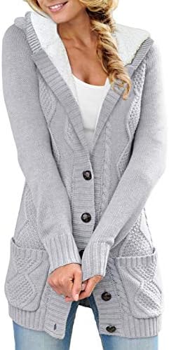 Sidefeel Women Fleece Lined Hooded Sweater Cardigan Button Down Front Winter Coat X-Large Gray