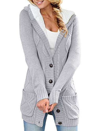 Sidefeel Women Fleece Lined Hooded Sweater Cardigan Button Down Front Winter Coat X-Large Gray #TOP28