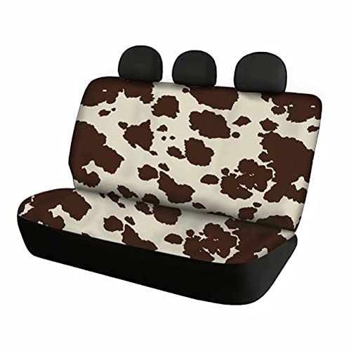 AFPANQZ Cowhide Milk Cow Print Car Rear Bench Protective Car Seat Cover Back Seat Only for Car Truck Vans SUVs Polyester Fabric Car Backseat Cover with Universal Fit Full Wrap Dust-Proof, Brown