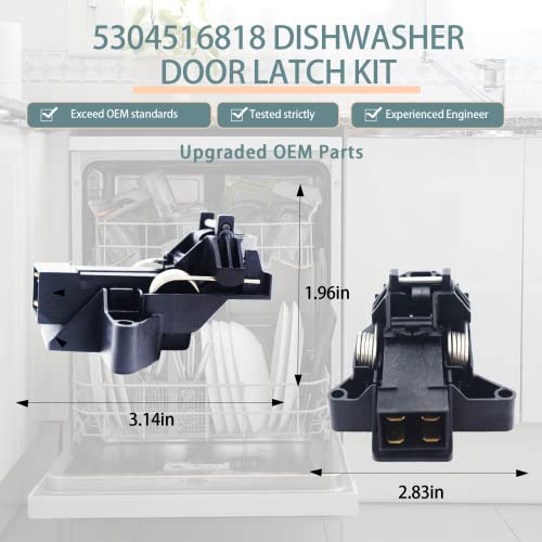 Image of Upgrade 5304516818 Dishwasher Door Latch Kit Replace 5304525218 154543901 154758101 154543901 154722401 Door Latch Compatible Electrolux Kenmore Frigidaire Dishwasher Door - 2 Year Warranty