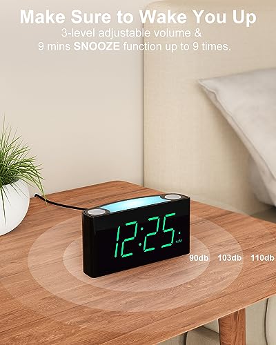 Alarm Clock For Kids,Teens,Bedroom - 7 Color Night Light,7.5" Big Green Display & 0-100% Fully Dimmable,2 Usb Charger,12/24H,Battery Backup,Simple Digital Corded Clock For Senior Teenage Adult Elderly #TOP3