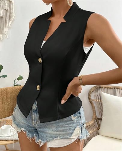 Women's Sleeveless Suit Vests V Neck 2025 Button Down V Neck Business Casual Dressy Waistcoat Vest4