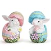 Hodao Easter Bunny Decorations Spring Easter EggCup Bunny Indoor Home Decor Farmhouse Country Style Flowers Bunny Figurines 2pcs Easter Egg Rabbit Color 1