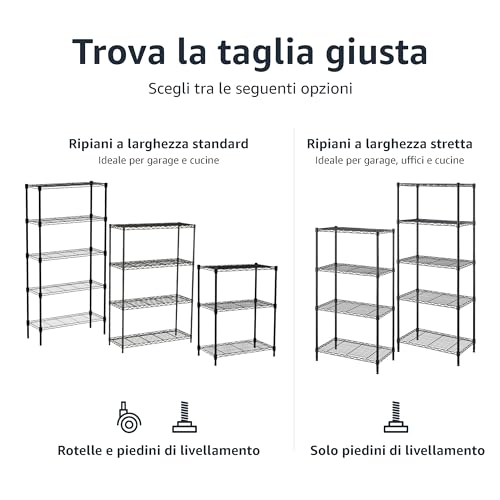 Amazon Basics Scaffaliera a 5 ripiani, altezza dei ripiani e piedini di livellamento regolabili, peso massimo 795 kg, Nero, 36 x 91 x 183 cm (D x W x H) - Immagine 3