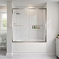 Shower Door 56-60" W x 60" H, Double Sliding Glass Door, Semi-Frameless Shower Doors with 1/4" (6mm) Thick SGCC Tempered Glass, Stainless Steel Handle, Brushed Nickel