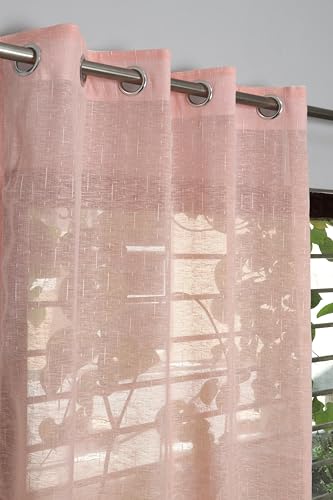 Image of Exporthub Cotton Sheer Curtains 9 feet Long Set of 2 for Long Door Curtains Pink Color - (EHSPR060 94)