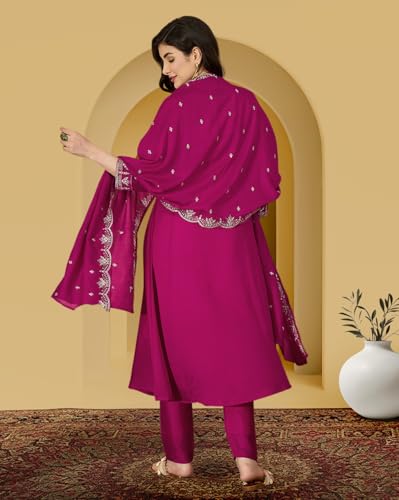 Image of Amazon Brand - Tavasya Women Vichitra Zari Sequence Embroide Kurta with Pant and Dupatta|Salwar Suit|Kurta Set|3 Piece Set