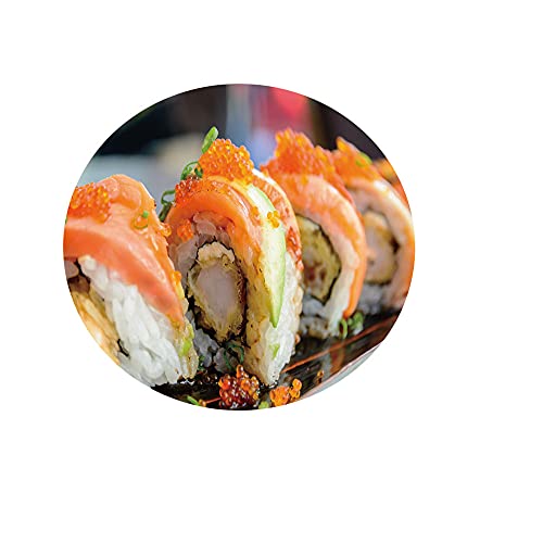 Chickw1 Ronde Nappe de Table Élastique Ajustable, Couverture de Table Kitchen Extensible Protection Tables pour Restaurants, Pique-niques - Motif de Sushi 3D (ufs de Poisson,130cm)