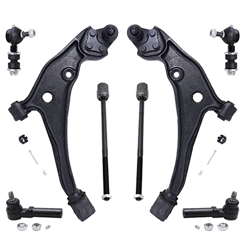 Image of Detroit Axle - 8pc Front End Suspension Kit for 1999-2002 Nissan Quest Mercury Villager 2 Lower Control Arms w /Ball Joints 4 Inner & Outer Tie Rod End Links 2 Sway Bar Links 2000 2001 Replacement