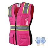 JKWEAR Women Safety Vest, Multi Pockets High Visibility Reflective Breathable Mesh Work Vest For Lad