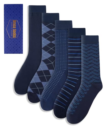 ZhiNuSi Mens Dress Socks Classic Patterned Business Crew Cotton Socks for Father Birthday Husband...