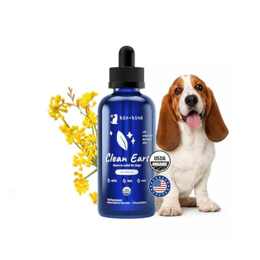 kin+kind Organic Ear Cleaner for Dogs - Made in The USA - Easy to Use & Mess-Free Dog Ear Drops for Wax, Odor, & Itchy Dog Ears w/Witch Hazel, Tea Tree Oil, & Aloe Vera - Ear Wash for Dogs(4 fl oz)