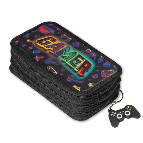 Estuches Escolares 3 Compartimentos Plumier Tres Pisos Estuche de Lápices de Gran capacidad de Colores Para Niñas y Niño Gamer [150]