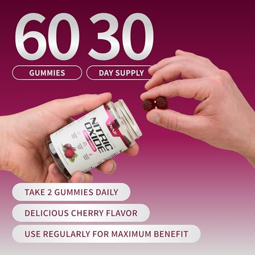 Image of Snap Supplements Nitric Oxide Gummies - Beet Root Extract 300mg, Sugar Free Beetroot Supplement with Pomegranate Powder for Circulation & Natural Energy, 60 Vegan Gummies, Cherry Flavor