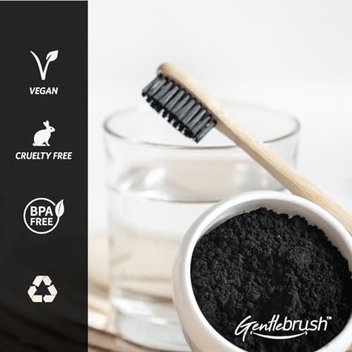 Image of Bamboo Toothbrush for Adults & Kids, Flat Handle Gentlebrush with BPA free Charcoal Activated Soft Bristles, Biodegradable, Anti-Bacterial & Eco-friendly (Pack of 3)