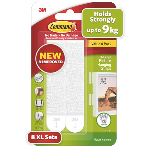3M Command X-Large Picture Hanging Strips Damage Free Holds up to 9kg 8/pack