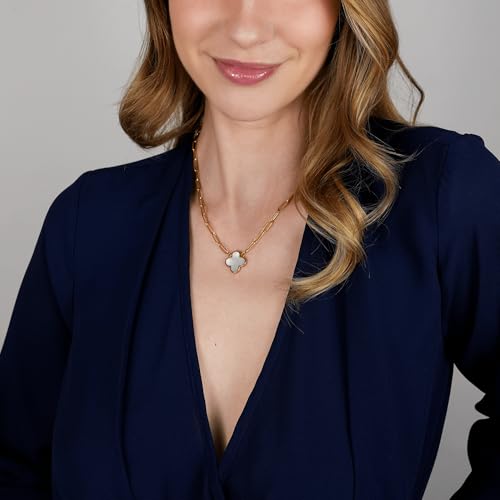 Paperclip Clover Necklace for Women | 18K Gold Plated Mother of Pearl Four Leaf Jewelry3