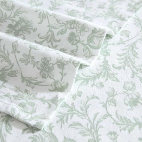 Image of Laura Ashley - Flannel Sheets Queen Size, Anti-Pilling & Wrinkle Resistant Cotton, Touchably Soft for All-Season Comfort - Bed Sheets with Matching Pillowcases & Fitted Sheet (Brinna Green)