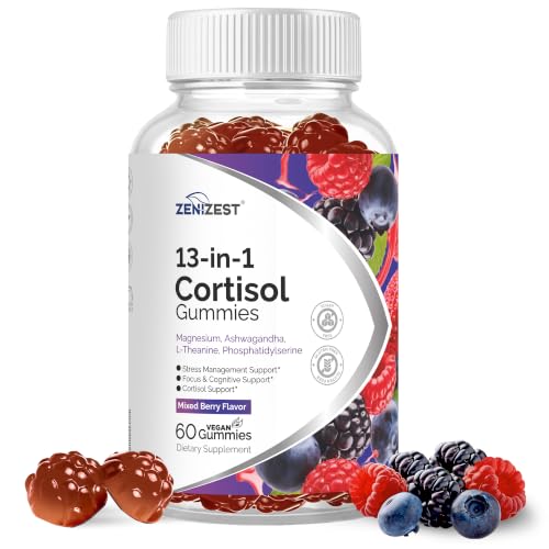 ZeniZest Cortisol Reducer Gummies for Women Men - 13-in-1 Daily Cortisol Detox Manager for Stress Focus Mood & Health Balance Support - Reduce High Cortisol with Ashwagandha Magnesium L-Theanine