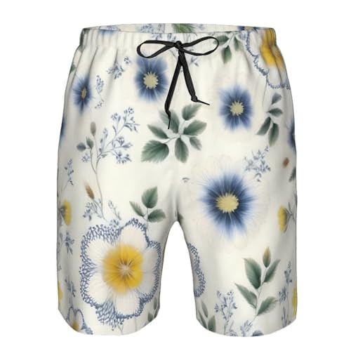 Blue Flower Floral Pattern Print Stylish Men Beach Shorts Lightweight Cozy Swim Trunks Summer Casual Outings Holiday4