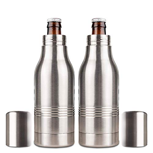 Strova Beer Bottle Insulator (2-Piece Set) Stainless-Steel Insulated Bottle Holder w/Double-Walled Insulation – Beer Cooler Keeps Drinks Colder, Longer (Includes 2 Carry Bags)