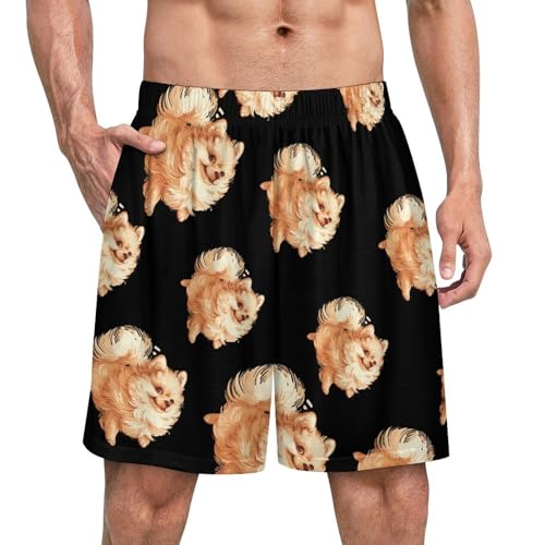 Pomeranian Erman Spitz Dog Men's Pajama Shorts Drawstring Pajama Pants Loungewear Pj Bottoms with Pockets