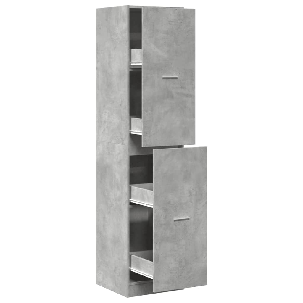 Engineered Wood Pantry Cabinet with 4 Drawers, Concrete Gray | Measures 15.7x16.1x68.7 inches, providing slim vertical storage for kitchens, living rooms, and home offices.