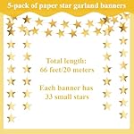 Glitter Gold Star Garland, 5PCS Double Side Star Hanging Bunting Banner Backdrop Stars Twinkle Backdrop Graduation Decorations for Birthday Baby Shower Wedding Kids Room Graduation Decor - Image 3