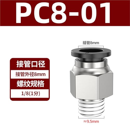 Conector rápido de cobre neumático PC8-01 recto rosca M5 para tráquea 6mm 3