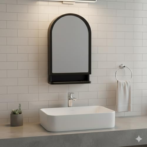 Image of BRANCO Plastic Ideal Mirror Cabinet | Multipurpose Cabinet | Wall Mounted Hanging Mirror Bathroom Accessories | Mirror Cabinet for Living Room, Bathroom, Bedroom (Black)