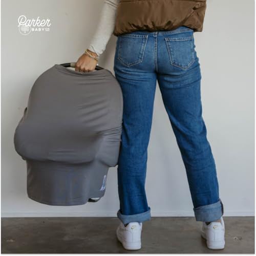 Image of Parker Baby 4 in 1 Car Seat Cover for Girls and Boys - Stretchy Carseat Canopy, Nursing Cover, Grocery Cart Cover, High Chair Cover - inchPewter inch