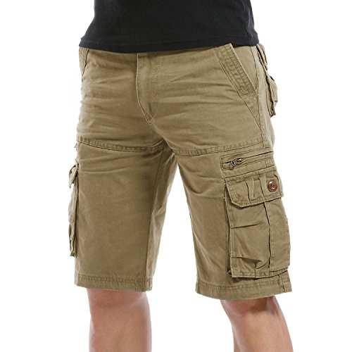 LANBAOSI Mens Cargo Shorts Big and Tall Multi Pocket Cotton Twill Classic Fit Casual Short Khaki
