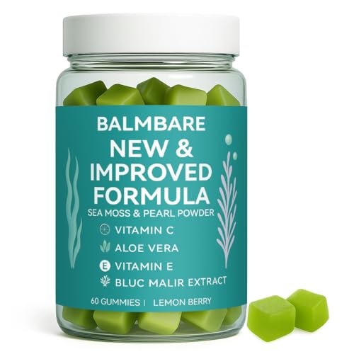 Balmbare Revive Plus Gummies for Hair Loss - Sea Moss Gummies with Liposomal Vitamin C Vitamin E Aloe Vera Pearl Powder Supports Faster Hair Growth Stronger Nails Extra Strength - 60 Count