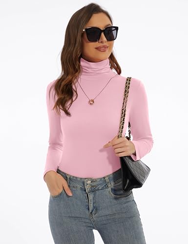 Image of Women's Turtleneck Long Sleeve Shirts Slim Fitted Lightweight Base Layer Casual Tops