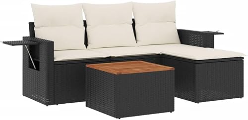 Miniatura 3 de 5-Piece Garden Sofa Set in Black and Cream White, Modular Outdoor Seating with Weather-Resistant Fabric and Built-in Storage for Patio, Balcony, and
