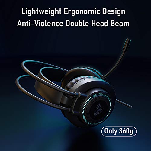 AULA S601 Wired Gaming Headset met Microfoon Surround Sound, Dual 3,5 mm USB Corded Volume Control Over-Ear Games Hoofdtelefoon, Noise Cancelling HD Mic voor Telefoon PC/MAC Laptop (Zwart) - Afbeelding 6