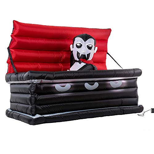 Halloween Haunters Animated 6 Foot Long Inflatable Black Coffin with a Rising Dracula Vampire Yard Prop Decoration with LED Lights - Indoor Outdoor Lawn Graveyard Cemetery Blow Up Haunted House Party