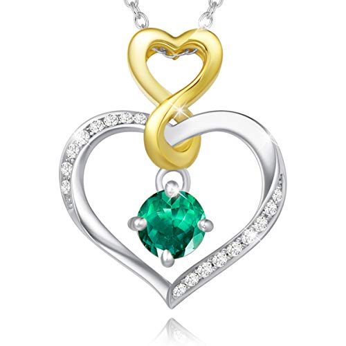 Agvana Valentines Day Gifts For Her May Birthstone Emerald Necklace For Women Sterling Silver Infinity Love Heart Pendant Necklace Fine Jewelry Anniversary Birthday Gifts For Women Girls Wife Daughter Lady #TOP19