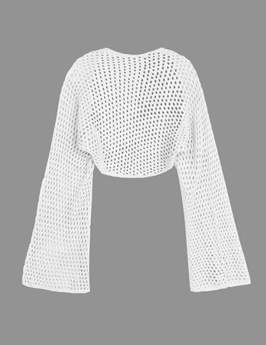 Image of Libsorge Womens Lightweight Crochet Knit Cardigan Spring 2026 Cropped Shrug Long Sleeve Hollow Out Cardigans