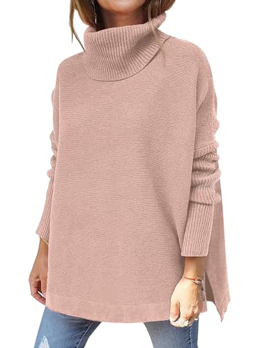 Hormtaer Pullover Damen Winter Rollkragenpullover Warm Oversized Strickpullover Rollkragen Stricken Pulli Grobstrickpullover Casual Lose Langarm...
