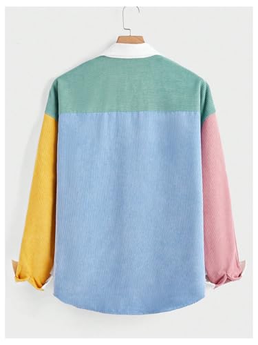 SHENHE Men's Colorblock Button Down Shirt Jacket Collared Loose Corduroy Shacket Jacket Streetwear2