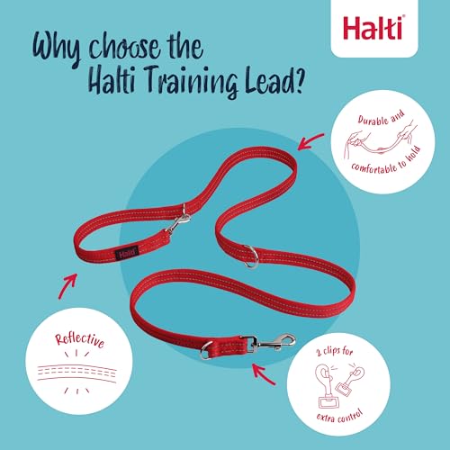 HALTI Doppelführleine - Multifunktionale Hundeleine zum Trainieren und Gassigehen mit Ihrem Hund. Leicht und mit Neopren gepolsterte. Für Welpen geeignet (Größe Groß, Rot, 2m)