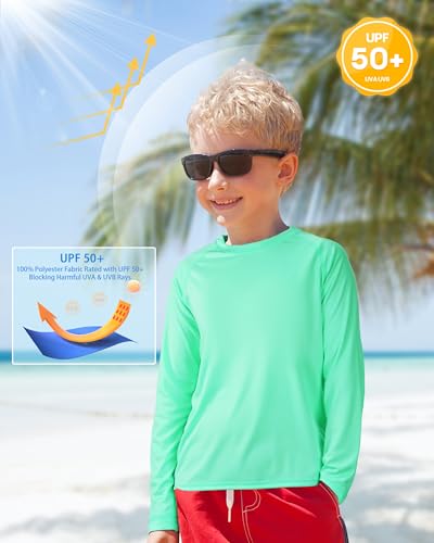Image of Boys UPF 50+ Rash Guard Swim Shirt, Kids Youth Long Sleeve Sun Protection UV Rashguard Shirts for Water Surfing Beach