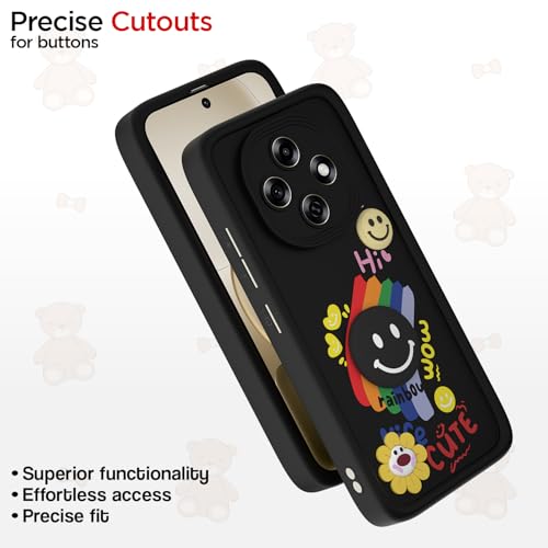Image of Pikkme Back Cover for Oppo F31 Pro 5G | Soft Silicone| Cute Rainbow Smile & 3D Cartoon Flower Design | Shockproof Raised Camera Protection Bumper Case (Black)