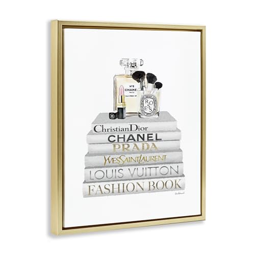 Image of Bookstack Makeup Glam, 24 x 30 Inch Canvas in Floater Frame | Stupell Industries . By Amanda Greenwood . Ready to hang once unboxed . Made in USA